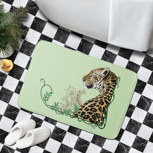 Elegante Groene Luipaard Botanische Henna Badmat