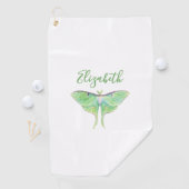 Elegante Groene Luna Moth Custom Naam Dames Golfhanddoek (Insitu)