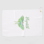 Elegante Groene Luna Moth Custom Naam Dames Golfhanddoek (Horizontaal)