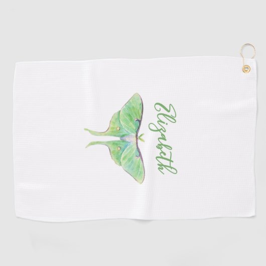 Elegante Groene Luna Moth Custom Naam Dames Golfhanddoek (Horizontaal)