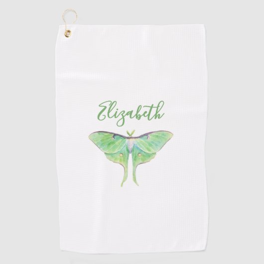 Elegante Groene Luna Moth Custom Naam Dames Golfhanddoek (Voorkant)