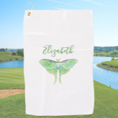 Elegante Groene Luna Moth Custom Naam Dames Golfhanddoek
