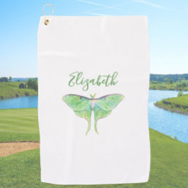 Elegante Groene Luna Moth Custom Naam Dames Golfhanddoek