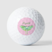 Elegante Groene Luna Moth Custom Naam Dames Roze Golfballen (Voorkant)