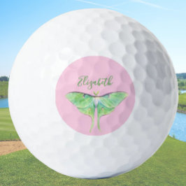 Elegante Groene Luna Moth Custom Naam Dames Roze Golfballen