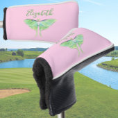 Elegante Groene Luna Moth Custom Naam Dames Roze Golfheadcover