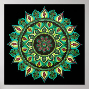 Elegante groene mandala   Boheemse zen minimalisti Poster
