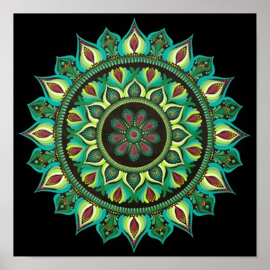 Elegante groene mandala | Boheemse zen minimalisti Poster (Voorkant)