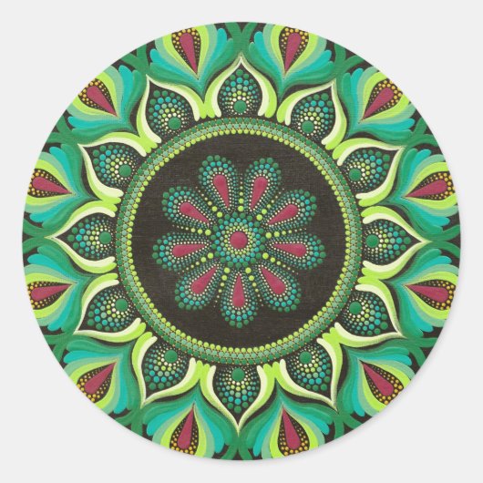 Elegante groene mandala | Boheemse zen minimalisti Ronde Sticker (Voorkant)