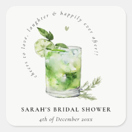 Elegante Groene Margarita Cocktail Bruidsmeisjesfe Vierkante Sticker
