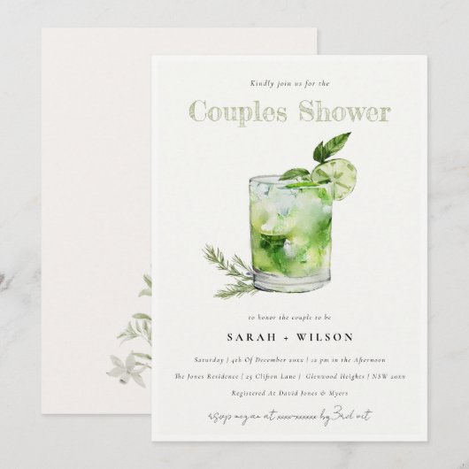 Elegante groene Margarita Cocktail Couples Douche Kaart (Voorkant / Achterkant)