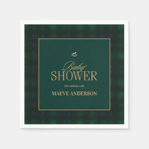 Elegante groene marinegoud geruite tartan babyborr servet