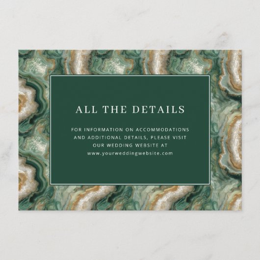 Elegante groene marmerdetails informatiekaartje (Voorkant)