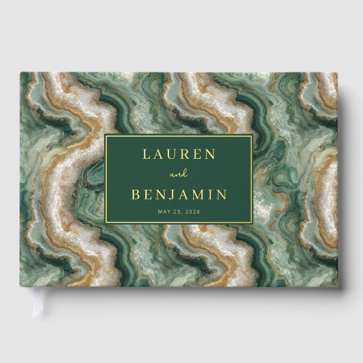 Elegante Groene Marmeren Golven Gastenboek (Voorkant)
