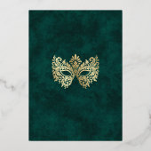 Elegante groene Masquerade Mask Quinceanera Folie Uitnodiging (Achterkant)