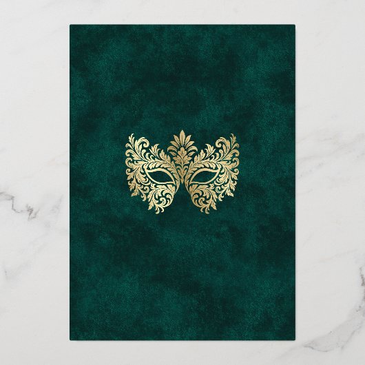 Elegante groene Masquerade Mask Quinceanera Folie Uitnodiging (Achterkant)