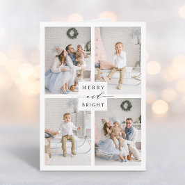 Elegante groene Merry & Bright 4 foto Feestdagenkaart