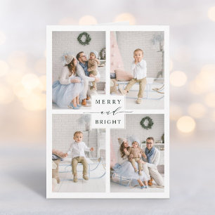Elegante Groene Merry & Bright 4 Foto Feestdagenkaart