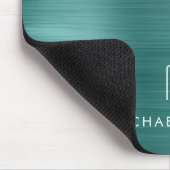 Elegante groene metalen monogramnaam muismat (Hoek)