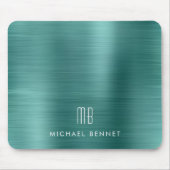 Elegante groene metalen monogramnaam muismat (Voorkant)