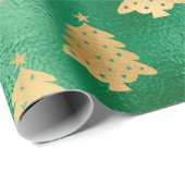 Elegante groene metallic gouden bomen vakantie cadeaupapier (Rol Hoek)