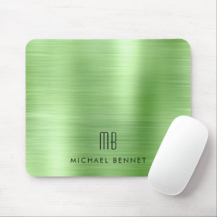 Elegante Groene Metallic Monogram Naam Muismat
