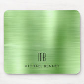 Elegante Groene Metallic Monogram Naam Muismat (Voorkant)