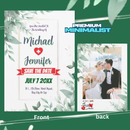 Elegante groene minimalistische aangepaste fototro save the date