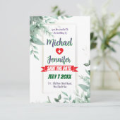 Elegante groene minimalistische aangepaste fototro save the date (Staand voorkant)