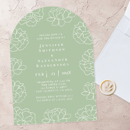 Elegante groene minimalistische botanische trouwui kaart