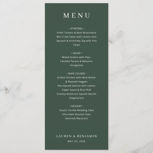 Elegante groene minimalistische menu (Voorkant)