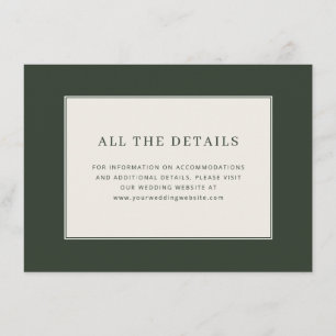 Elegante groene minimalistische trouwdetails informatiekaartje
