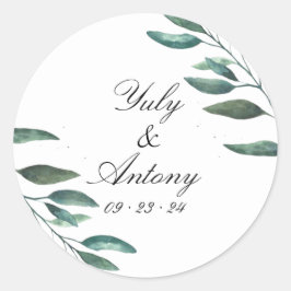 Elegante groene minimalistische trouwfavor ronde sticker