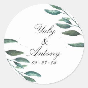 Elegante groene minimalistische trouwfavor ronde sticker