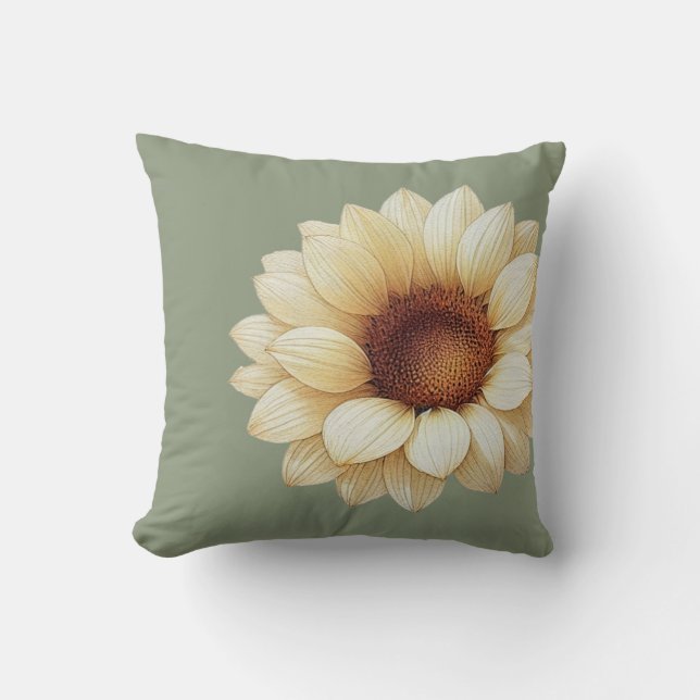 Elegante groene minimalistische zonnebloem rand bl kussen (Voorkant)