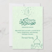 Elegante groene mint halve maan moskee Iftar-diner Kaart (Achterkant)