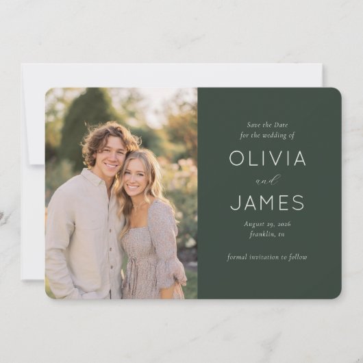 Elegante Groene Moderne Foto Save The Date (Voorkant)