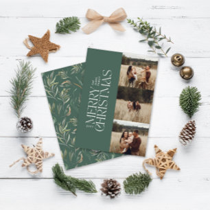 Elegante groene moderne minimale multi foto botani feestdagenkaart