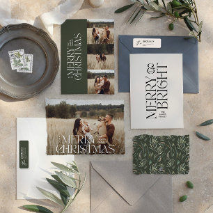 Elegante groene moderne minimale multi foto botani feestdagenkaart
