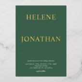 Elegante Groene Moderne Minimalistische Bruiloft Folie Uitnodiging (Voorkant)