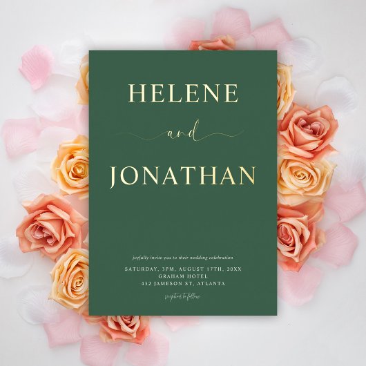 Elegante Groene Moderne Minimalistische Bruiloft Folie Uitnodiging