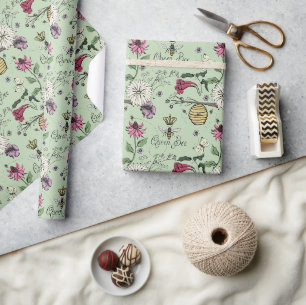 Elegante Groene Moederdag Koningin Bij en Bloemen Cadeaupapier