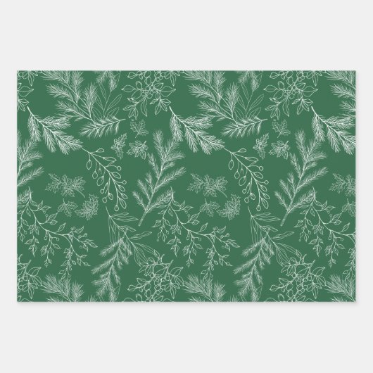 Elegante groene monochrome rustieke winter botanic inpakpapier vel (Voorkant 2)