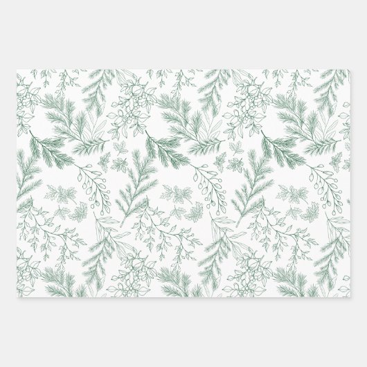 Elegante groene monochrome rustieke winter botanic inpakpapier vel (Voorkant)