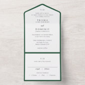 Elegante groene monogram moderne trouw  all in one uitnodiging (Binnen)