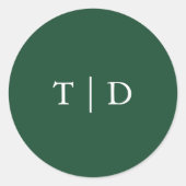 Elegante groene monogram moderne trouw ronde sticker (Voorkant)