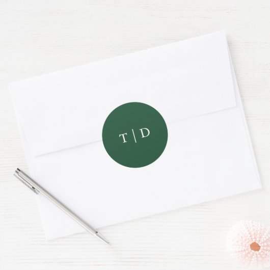 Elegante groene monogram moderne trouw ronde sticker (Envelop)