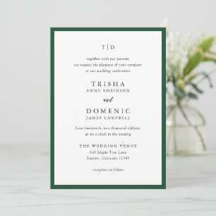 Elegante groene monogram moderne trouwdag kaart