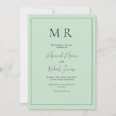 Elegante groene monogram moderne trouwdag kaart (Voorkant)