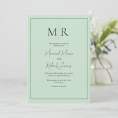 Elegante groene monogram moderne trouwdag kaart (Staand voorkant)